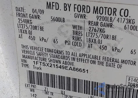 2009 Ford F-250 Fx4 z USA, uszkodzony, nr VIN 1FTSX21549EA86651